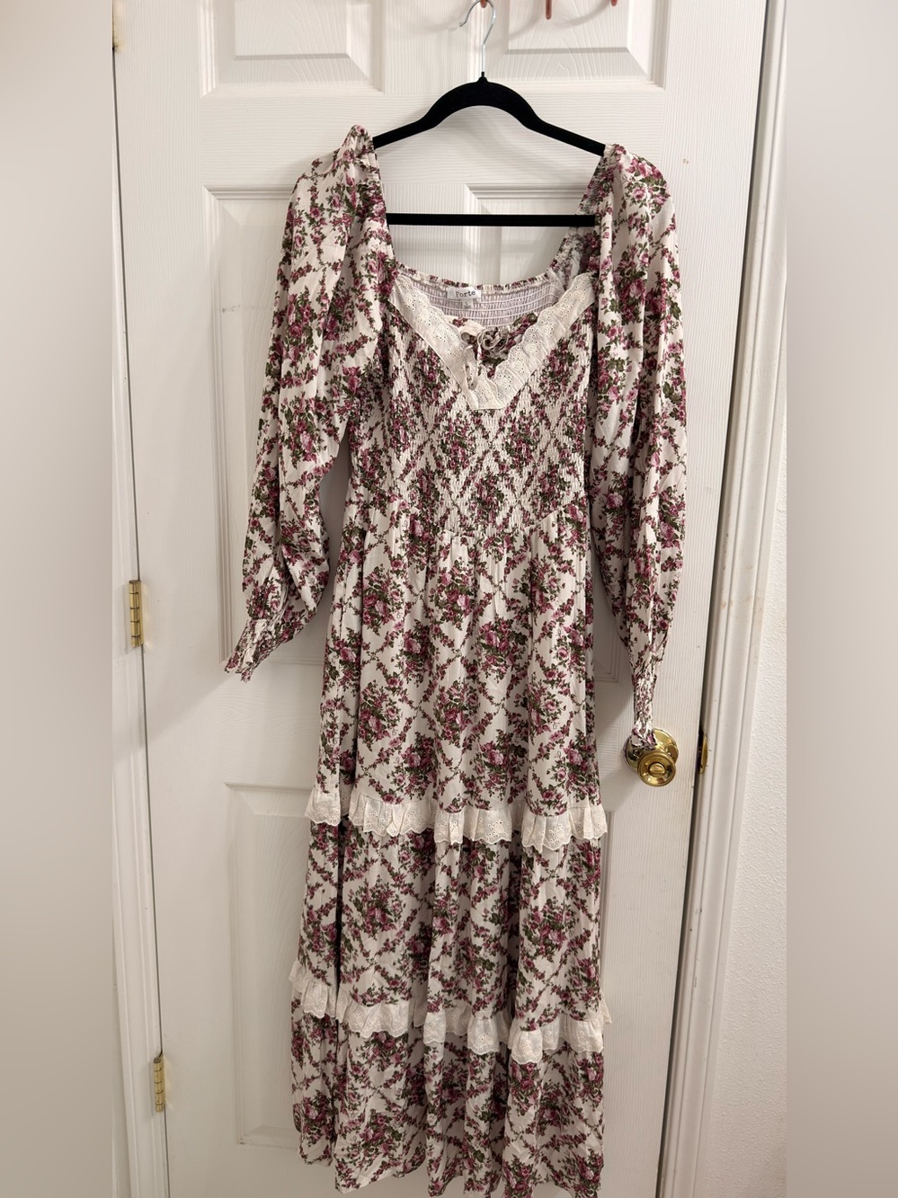 Forte Cream Maxi Dress with Pink Floral Print